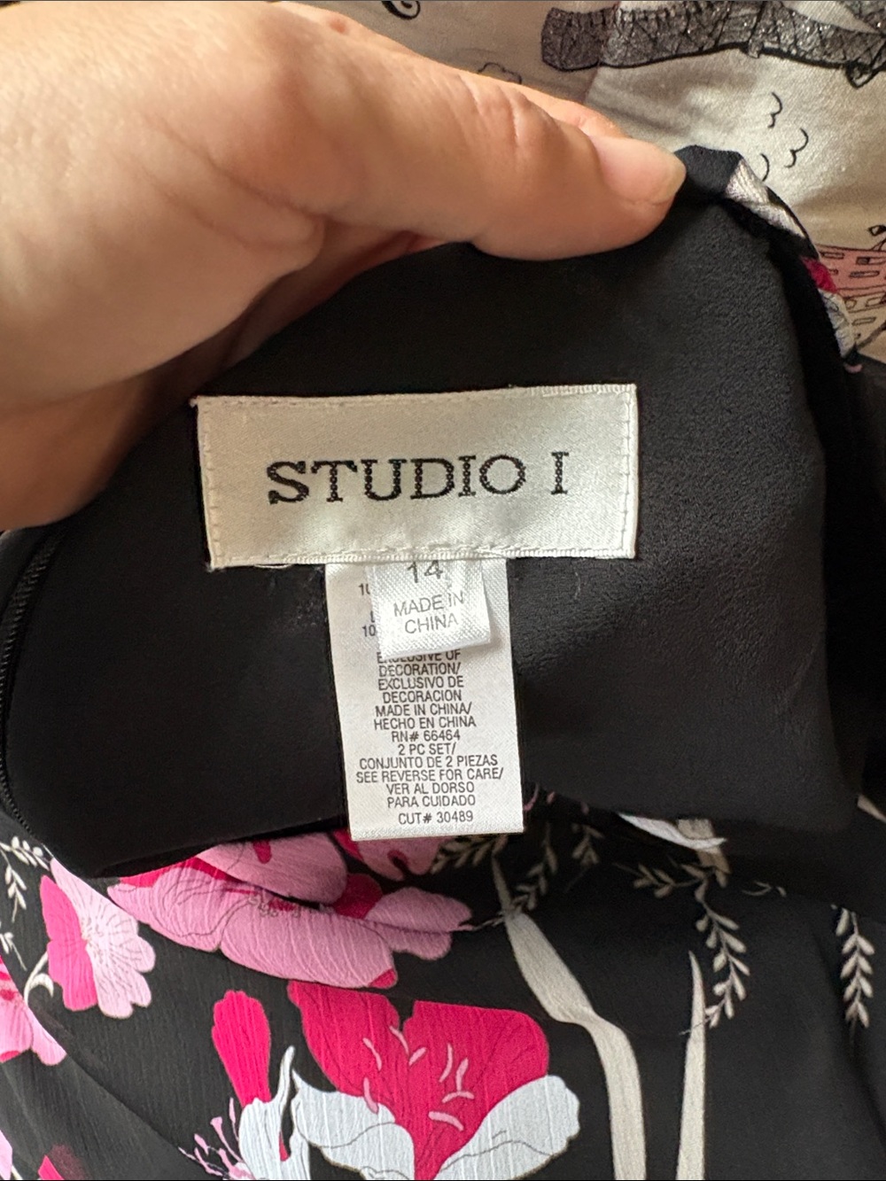 Studio I Black Midi Dress with Pink Floral Print - Picture 8 of 10